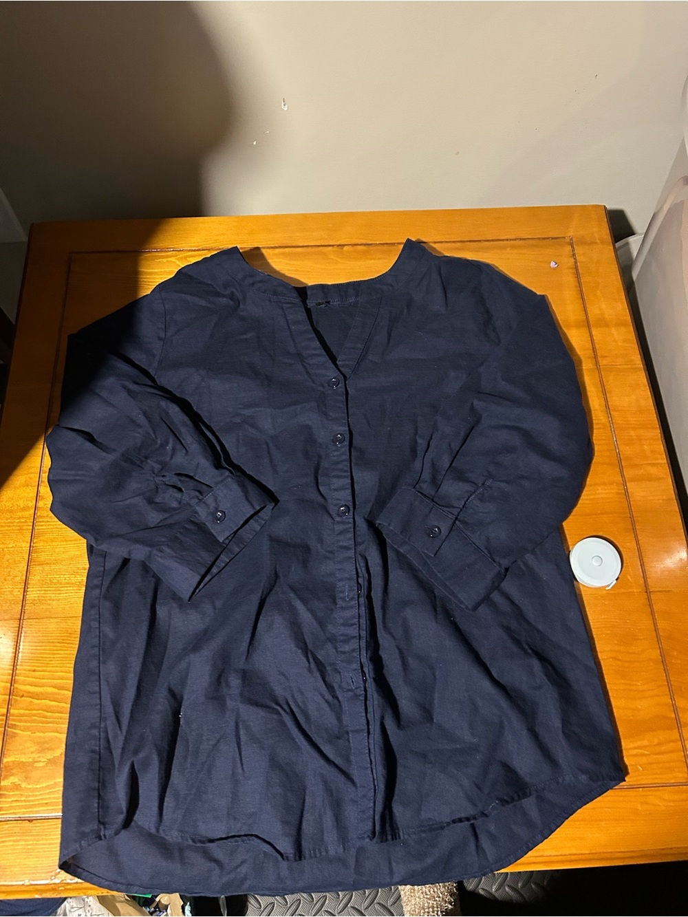 (3/$10) womens Navy Button-Up Shirt - Casual Long-Sleeve